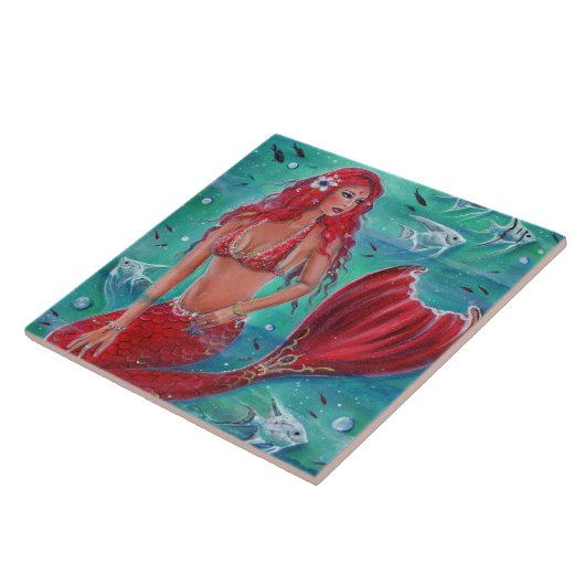 Rote Meerjungfrau "Vivian" Unterwasser-tropische F Fliese (Seite)