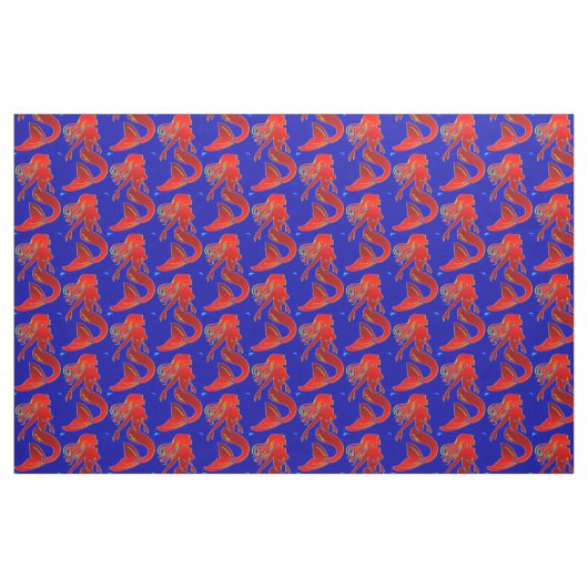 Rote Meerjungfrauen auf blauem Button Stoff (Fat Quarter (45,7 x 55,9 cm))