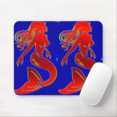 Rote Meerjungfrauen auf blauem Mousepad (Mit Mouse)