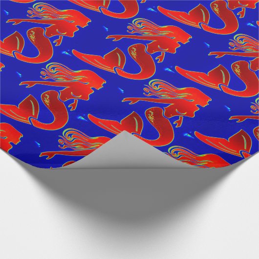 Rote Meerjungfrauen in dunkelblau Geschenkpapier (Ecke)