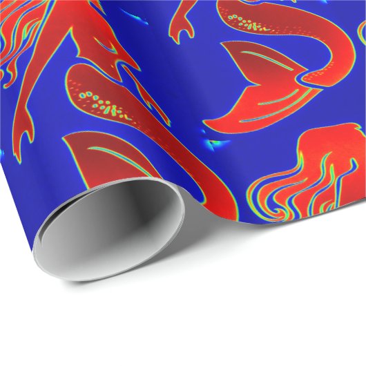 Rote Meerjungfrauen in dunkelblau Geschenkpapier (Rolleneckpunkt)