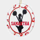 Rote Megaphone und Cheerleader personalisiert Keramikornament (Links)