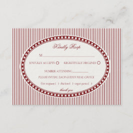 Rote Merlot-gestreifte Harlekin-Hochzeits-RSVP Begleitkarte
