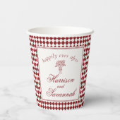 Rote Merlot-Harlekin-Karo-Hochzeit Pappbecher (Rückseite)