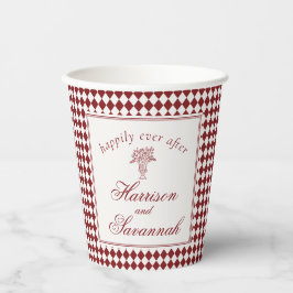 Rote Merlot-Harlekin-Karo-Hochzeit Pappbecher