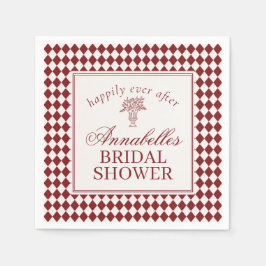 Rote Merlot-Harlekin-Karo-Hochzeitsdusche Serviette