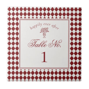 Rote Merlot Harlekin Karo Hochzeitstisch Nummer Fliese