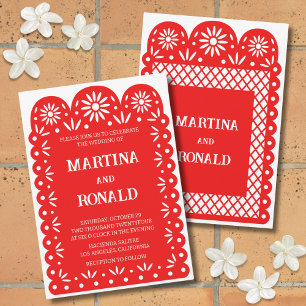 Rote mexikanische Papel-Picado-Hochzeitseinladung Ankündigung
