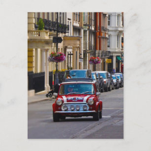 Rote Mini Cooper Auto Stadt Szene Postkarte
