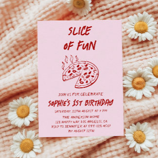 Rote Minimal-Scheibe Spaß-Pizza-Geburtstag Einladung