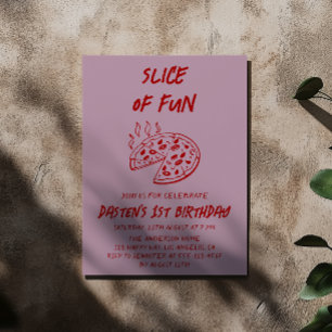 Rote Minimal-Scheibe Spaß-Pizza-Geburtstag Einladung