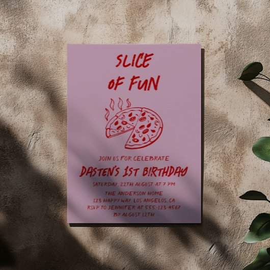 Rote Minimal-Scheibe Spaß-Pizza-Geburtstag Einladung