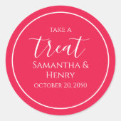Rote Minimalistische Hochzeitskalligrafie Runder Aufkleber (Vorderseite)