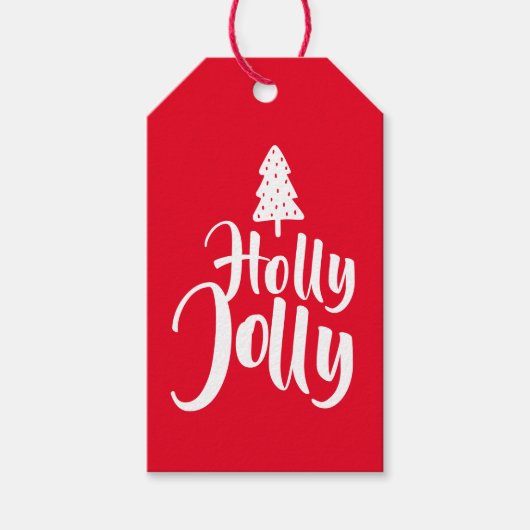 Rote Minimalistische Kalligraphie Holly Jolly zu Geschenkanhänger (Vorderseite)