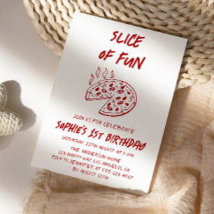 Rote Minimalistische Scheibe Spaß Pizza Geburtstag Einladung
