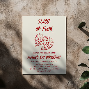 Rote Minimalistische Scheibe Spaß Pizza Geburtstag Einladung