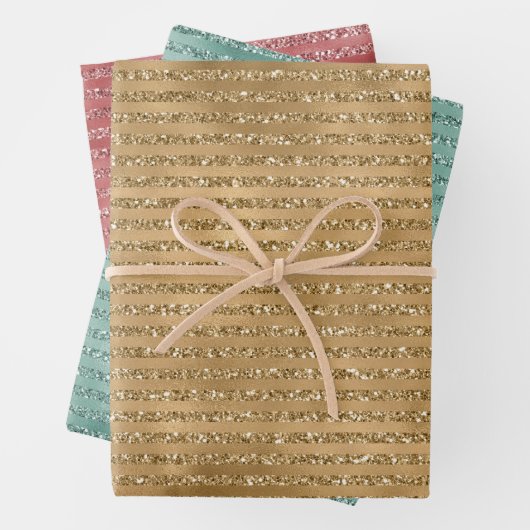 Rote Minze, grüner Glitzer Streifen          Geschenkpapier Set (Beispiel)