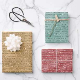 Rote Minze, grüner Glitzer Streifen          Geschenkpapier Set