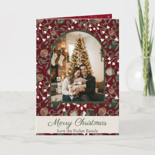 Rote Mistel & Christbaumkugel gebogener Rahmen Mul Karte