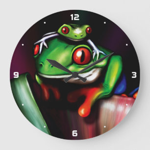 Rote mit Augen Baum-Frösche Große Wanduhr