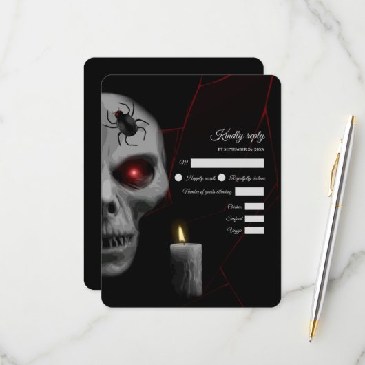 Rote Mit Augen Skull Gothic Spider Candle - Dunkle RSVP Karte (Vorderseite/Rückseite Beispiel)