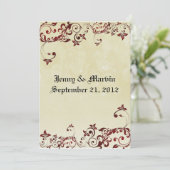 Rote mit Filigran geschmückte Hochzeits-Einladung Einladung (Stehend Vorderseite)