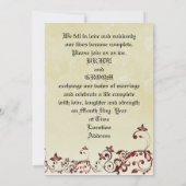 Rote mit Filigran geschmückte Hochzeits-Einladung Einladung (Rückseite)