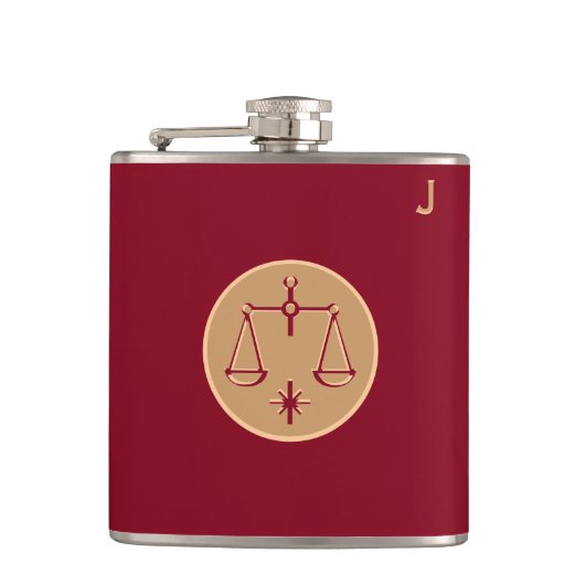 Rote Mit Monogramm Flasche - Zodiac - Libra Flachmann (Vorderseite)