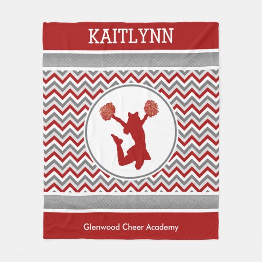 Rote mit Monogramm Zickzack Streifen Pom oder Fleecedecke (Vorderseite)