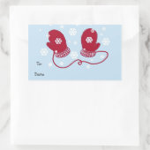 Rote Mitten und Schneeflocken Rechteckiger Aufkleber (Tasche)