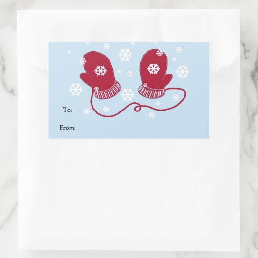 Rote Mitten und Schneeflocken Rechteckiger Aufkleber (Tasche)