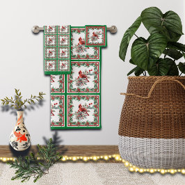 Rote Mockingbird Poinsettia Grenzen Grün Badhandtuch Set