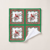 Rote Mockingbird Poinsettia Grenzen Grün Badhandtuch Set (Waschlappen)