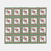 Rote Mockingbird Poinsettia Grenzen Grün Fleecedecke (Vorderseite (Horizontal))