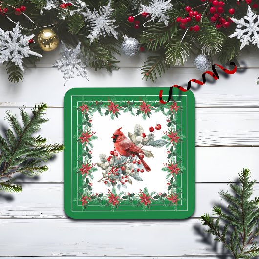 Rote Mockingbird Poinsettia Grenzen Grün Getränkeuntersetzer