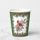 Rote Mockingbird Poinsettia Grenzen Grün Pappbecher (Rückseite)