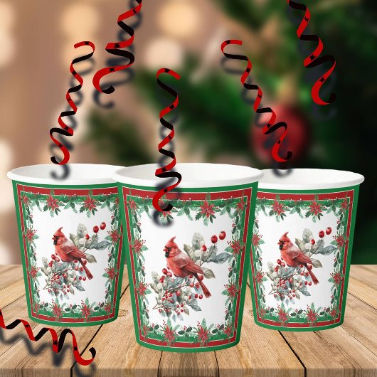 Rote Mockingbird Poinsettia Grenzen Grün Pappbecher