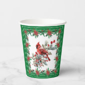 Rote Mockingbird Poinsettia Grenzen Grün Pappbecher (Rückseite)