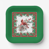 Rote Mockingbird Poinsettia Grenzen Grün Pappteller (Vorderseite)