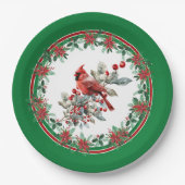 Rote Mockingbird Poinsettia Grenzen Grün Pappteller (Vorderseite)