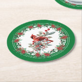 Rote Mockingbird Poinsettia Grenzen Grün Runder Pappuntersetzer (Angewinkelt)
