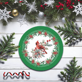 Rote Mockingbird Poinsettia Grenzen Grün Runder Pappuntersetzer