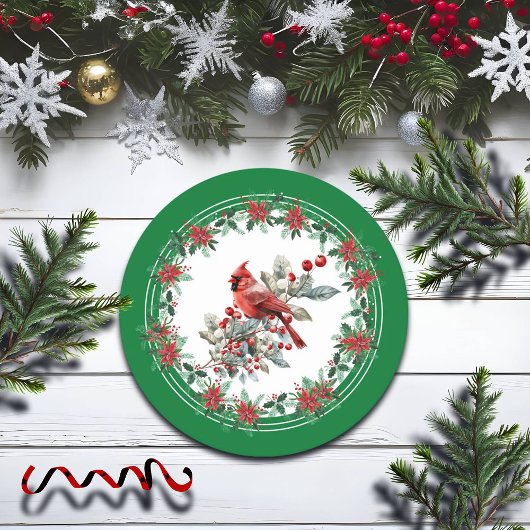 Rote Mockingbird Poinsettia Grenzen Grün Runder Pappuntersetzer