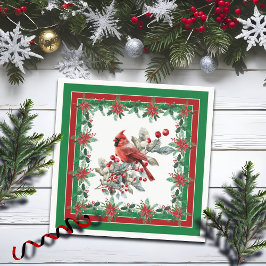 Rote Mockingbird Poinsettia Grenzen Grün Serviette