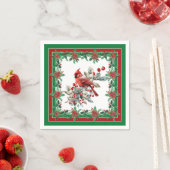 Rote Mockingbird Poinsettia Grenzen Grün Serviette (Beispiel)