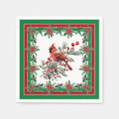 Rote Mockingbird Poinsettia Grenzen Grün Serviette (Vorderseite)
