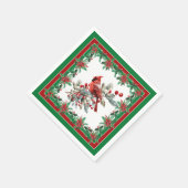 Rote Mockingbird Poinsettia Grenzen Grün Serviette (Ecke)