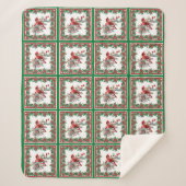 Rote Mockingbird Poinsettia Grenzen Grün Sherpadecke (Vorderseite)