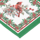 Rote Mockingbird Poinsettia Grenzen Grün Tischdecke (Schrägansicht)