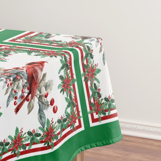 Rote Mockingbird Poinsettia Grenzen Grün Tischdecke (Beispiel)